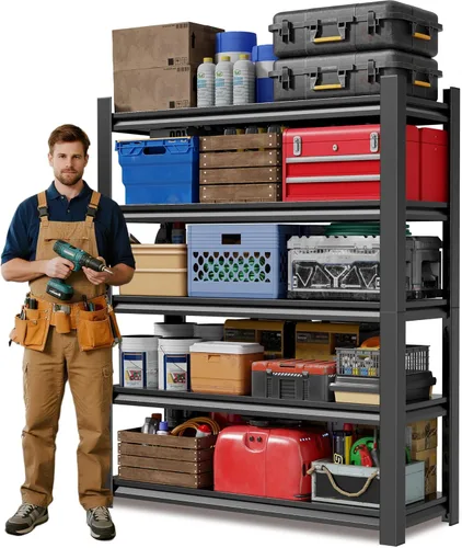 JHYKHG Estantes de almacenamiento de 63 pulgadas de alto, estantería de garaje resistente de 5 niveles, estantería ajustable, estante de metal,