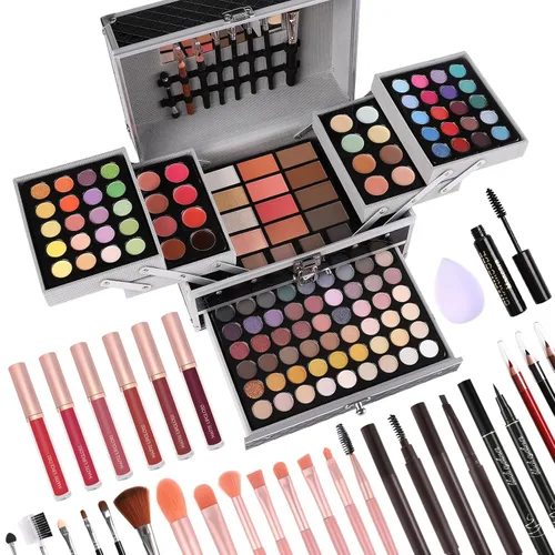 Set de regalo de maquillaje para mujeres y niñas, kit de maquillaje completo todo en uno con sombra de ojos, brillo de labios, corrector, rubor,
