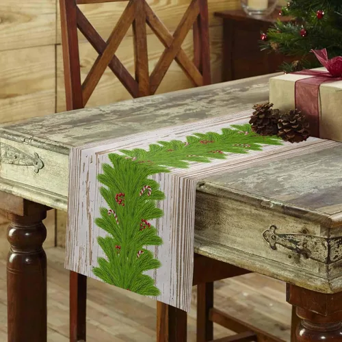 Vista 3 de Camino de mesa con guirnalda de Navidad, algodón y lino, para decoración de Navidad, bufanda larga de 48 pulgadas, para vacaciones, invierno