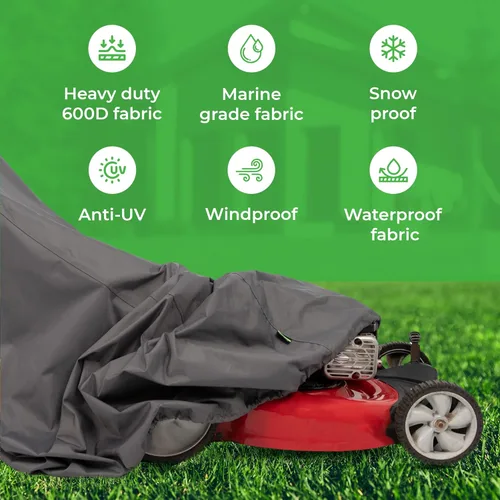 Vista 2 de Cubierta para cortacésped impermeable resistente – Tela gruesa marina 600D, grandes cubiertas resistentes a los rayos UV para cortacésped al aire