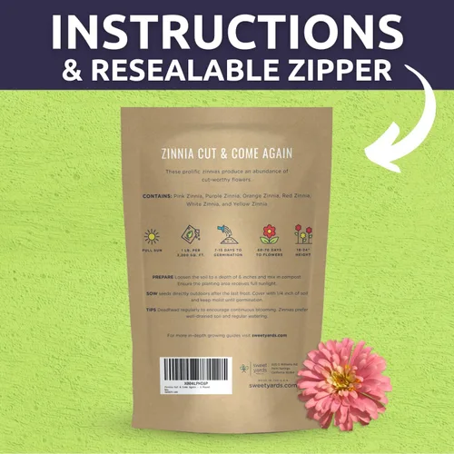 Vista 6 de Zinnia Cut & Come Again Mix - Bolsa a granel de 1 libra - 60,000 semillas de flores para plantar - Zinnia elegans