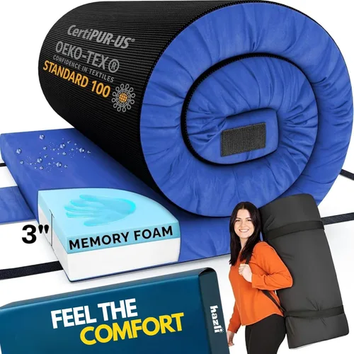 Vista 10 de Hazli Matrix AirCell - Colchón enrollable de espuma viscoelástica para adultos, tapete portátil de espuma para dormir, colchoneta de dormir