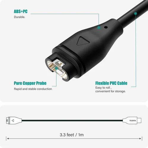 Vista 4 de TUSITA Cable de carga/datos de enchufe USB-C compatible con Garmin Watch, 1M, paquete de 2