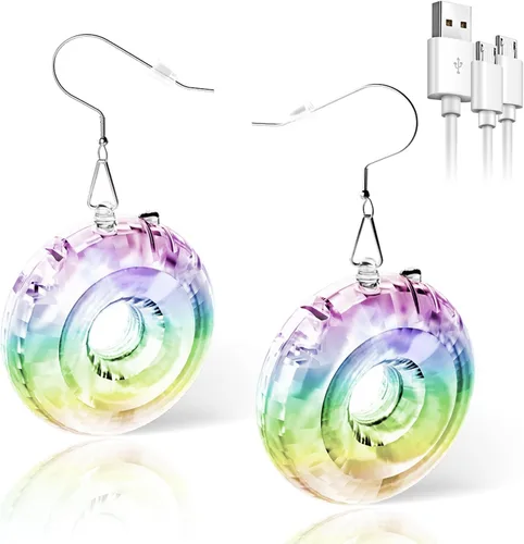 Vista 8 de Aretes iluminados con forma de bola de discoteca rombica con 16 modos de luz, recargables de los años 60, 70, 80, para mujer, para concierto, fiesta