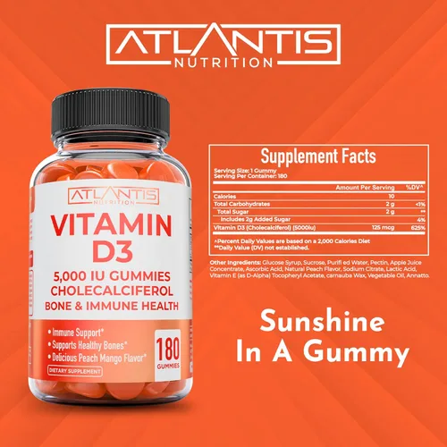 Vista 9 de Atlantis Nutrition Paquete de 2 potenciadores de testosterona (120 gomitas) + 180 gomitas de vitamina D3