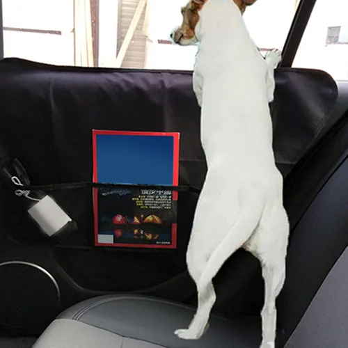 Vista 2 de KIMISS Protector de puerta de automóvil para mascotas, cubierta de puerta de tela Oxford 600D, ajuste universal para perros y gatos, protector