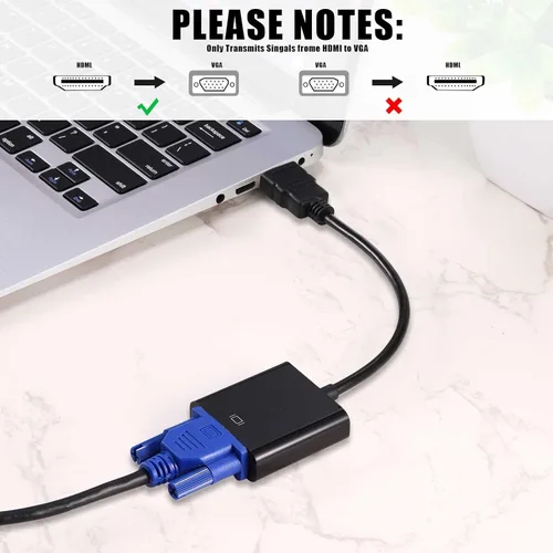 Vista 6 de Yunsailing Paquete de 10 adaptadores HDMI a VGA, convertidor a granel chapado en oro negro HDMI a VGA Cable compatible con Raspberry Pi Computadora