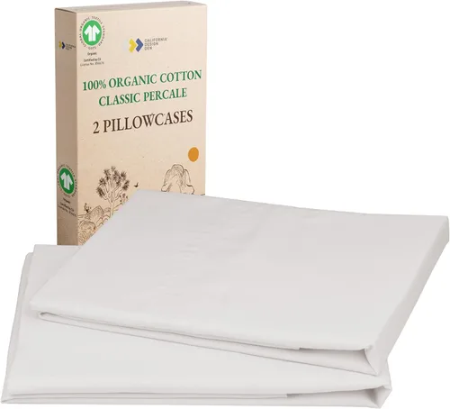 Vista 21 de California Design Den Juego de 2 fundas de almohada de 100 % algodón orgánico tamaño Queen/estándar, suaves y nítidas fundas de almohada de algodón