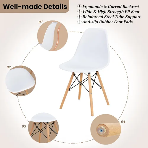 Vista 4 de Tangkula Juego de 4 mesas de comedor redondas y sillas de cocina con asiento ergonómico y patas de madera maciza, juego de comedor moderno de 5