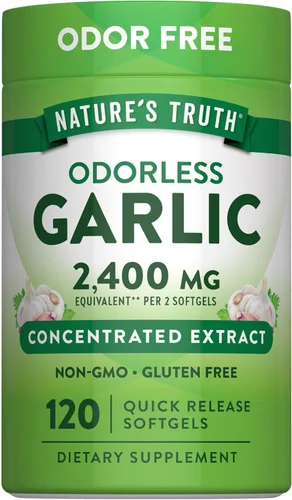 Ajo inodoro 2400 mg | 120 cápsulas de gel blando | Pastillas de extracto de alta resistencia | Sin OMG, suplemento sin gluten | por Nature's Truth