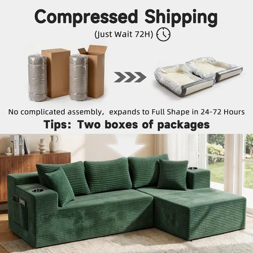 Vista 8 de Bashaw Sofá modular de 108 pulgadas con diván, sofá sin hueso en forma de L, asiento profundo, tapizado, sin hueso, para sala de estar