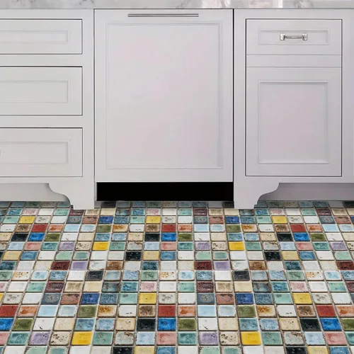 Vista 9 de Azulejos de Suelo Autoadhesivos 12x12 Pulgadas Multicolor de Despegar y Pegar, Planchas de Piso de Vinilo con Patrón de Mosaico Retro para Cocina