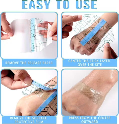 Vista 3 de 50 vendajes adhesivos transparentes impermeables transparentes para vendajes de película transparente, cinta elástica para tatuajes, natación, ducha
