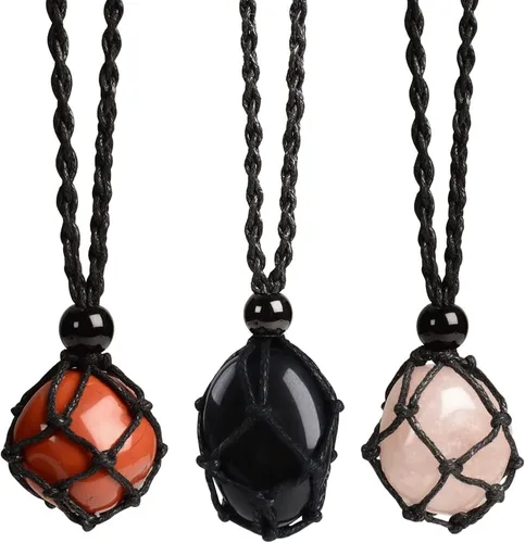 Anjiucc Collar con colgante de cristal de piedras preciosas naturales, collar tejido a mano con longitud ajustable para mujeres y hombres