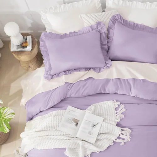 Vista 183 de Andency - Edredón beige con volantes tamaño individual, de 2 piezas, estilo rústico shabby clásico para niños, ligero y suave de microfibra