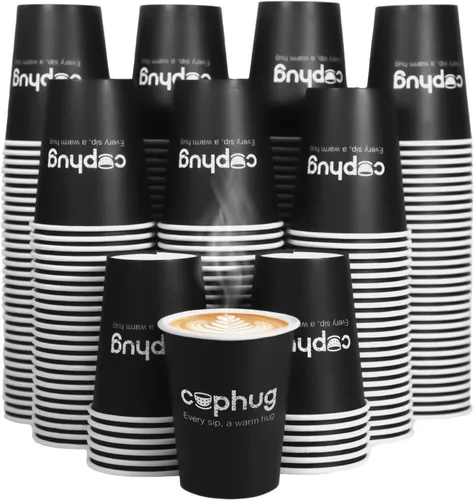 Paquete de 300 vasos de papel desechables de 8 onzas, vasos de bebida caliente y fría para café, té, jugo, agua, tazas de café negras para oficina,
