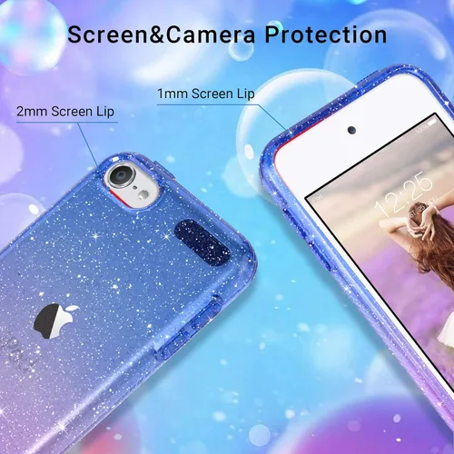 Vista 5 de ULAK Funda transparente con purpurina degradada para iPod Touch 7ª/6ª/5ª generación, funda híbrida delgada para niñas y mujeres, a prueba de golpes