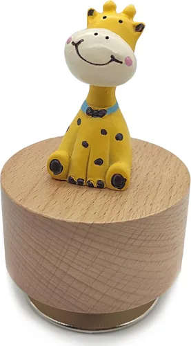 Mini caja de música giratoria de animales de madera con lindo adorno de jirafa (You are my sunshine)