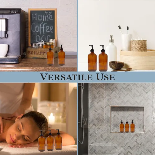 Vista 4 de Cornucopia Brands Botellas de vidrio ámbar de 4 onzas (paquete de 4) ideales para lociones, jabón líquido, aromaterapia y más