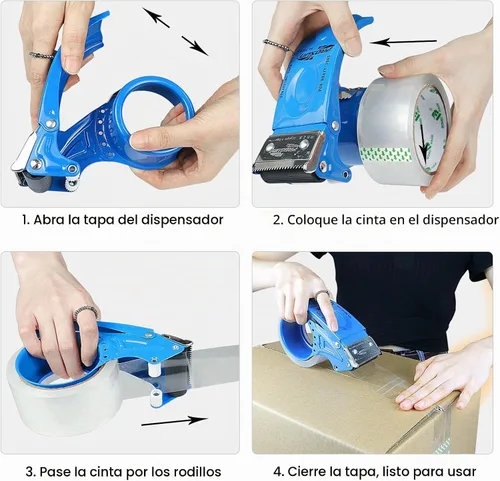 Vista 6 de BOMEI PACK Dispensador de cinta de embalaje de metal, dispensador de cinta pesada de mano resistente de 2 pulgadas, 2 unidades, azul