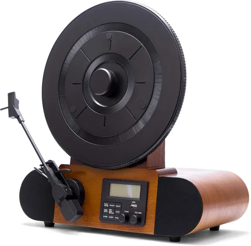 Vista 3 de Fuse Vert - Reproductor de discos de vinilo vertical Radio FM, Bluetooth, AUX, USB Reloj despertador Cartucho Audio Technica Altavoces