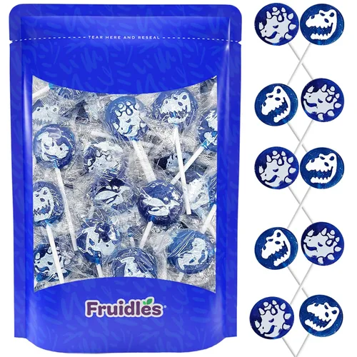 Fruidles Caramelos de piruletas de tatuaje de dinosaurio, ideales para rellenos de bolsas de fiesta, envueltos individualmente (1 libra)