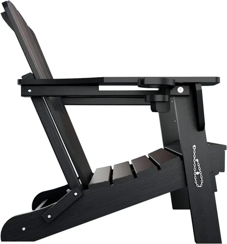 Vista 9 de THOEOE Silla Adirondack plegable, silla de exterior HDPE para todo tipo de clima con soporte para tazas, textura de madera, silla para hoguera