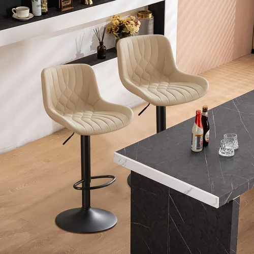 Juego de 2 taburetes de bar modernos, taburetes de bar de cocina giratorios ajustables con respaldo, asientos acolchados de piel sintética, sillas