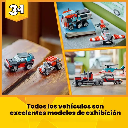 Vista 5 de LEGO Creator 31146 - Camión de cama plana 3 en 1 con juguete de helicóptero, se transforma de camión de cama plana a avión de hélice a autos Hot Rod