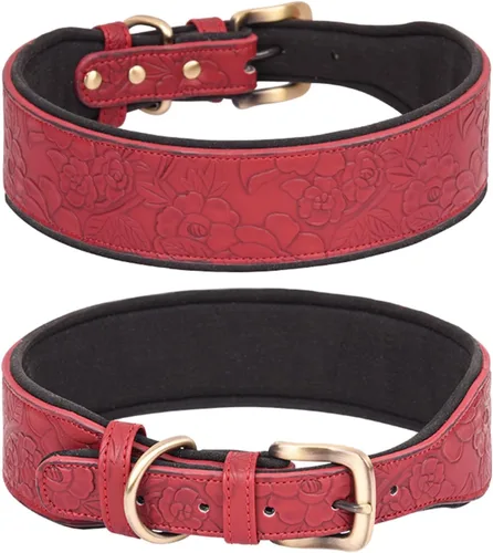 Vista 9 de Collar de cuero para perro, para perros grandes, medianos y pequeños, collar de piel sintética con estampado en relieve (M, negro)