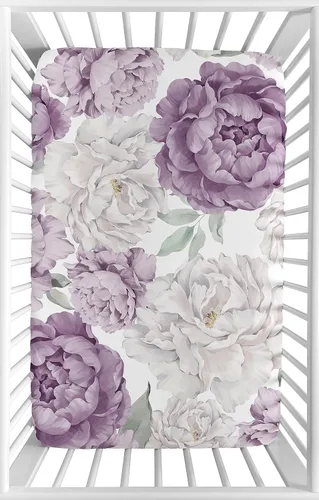 Sweet Jojo Designs Sábana bajera para cuna, color morado lavanda, bohemio, elegante, floral, para niña, para habitación de bebé, habitación de