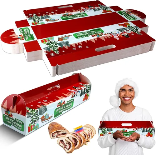 Vista 8 de Cholemy 25 Piezas Cajas de Pan de Jamón de Navidad Contenedores 18" x 4.75" x 3" Cajas de Panadería de Cartón para Hornear Bolsas para Pan Casero