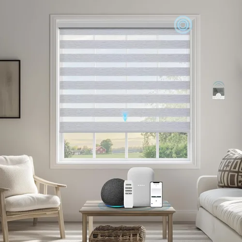 Vista 15 de Persianas motorizadas de cebra compatibles con Alexa Google Smart de doble capa, persianas eléctricas horizontales con control remoto, tamaño 95%