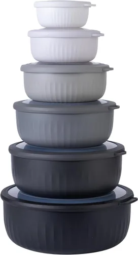 Vista 61 de COOK WITH COLOR - Juego de tazones de preparación profundos con tapas, para mezclar, de plástico, pequeños y apilables (color negro degradado)