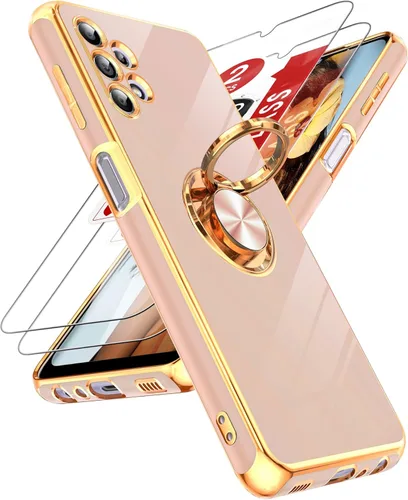 Vista 38 de LeYi Funda para teléfono Galaxy A12: con protector de pantalla de vidrio templado [paquete de 2] Soporte de anillo giratorio de 360°, soporte Rosa