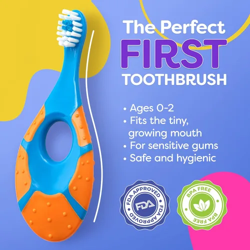 Vista 3 de Cepillo de dientes para bebés de 12 meses en adelante, cerdas suaves, cabezales de cepillo de tamaño infantil, cepillo de dientes para niños, fácil