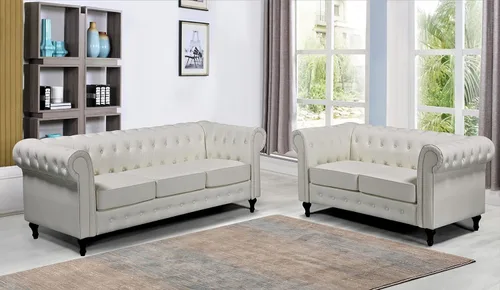 Vista 6 de Teressa Sofá biplaza Chesterfield de terciopelo para sala de estar, apartamento u oficina, sofá moderno de dos plazas de mediados de siglo