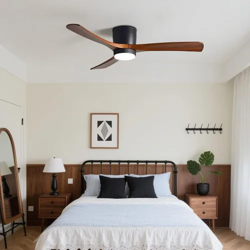 Vista 5 de Ventilador de techo negro de 36 pulgadas con luz y control remoto, moderno ventilador de techo para interiores con aspas de madera maciza, motor CC