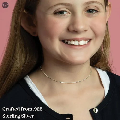Vista 3 de KEZEF Sterling Silver Chains for Gilrls and Boys - 925 Silver Box Chain Cable Chain Popcorn Chain for Kids - Hypoallergenic and Tarnish Resistant