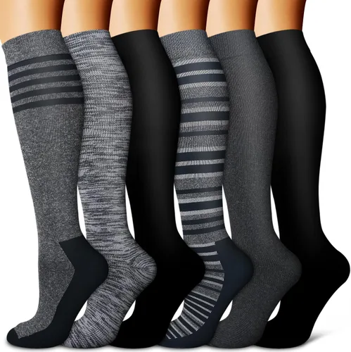 Vista 36 de Copper Compression Socks for Women & Men (6 pairs) - Best Support for Nurses, Running, Hiking, Recovery 01 Rayas Negras