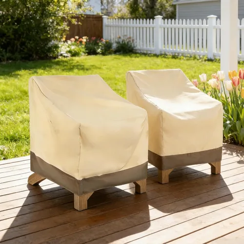 Vista 13 de RosieLily Fundas impermeables para sillas de patio al aire libre, 600D, fundas de muebles de exterior resistentes para sillas apilables, funda