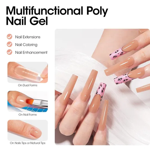 Vista 4 de GELLEN Natural Nude - Gel constructor de extensión de uñas de poligel, sin hema, TPO y TMPTA, 2.16 onzas 017 para engrosamiento de uñas de larga