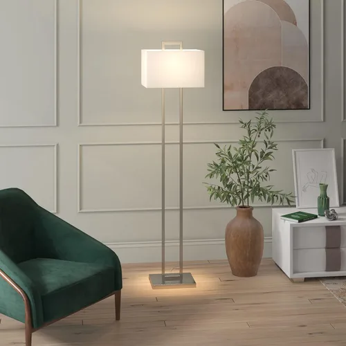 Vista 5 de Henn&Hart Lámpara de pie moderna de 68 pulgadas con pantalla rectangular de tela blanca para sala de estar, dormitorio u oficina, níquel cepillado