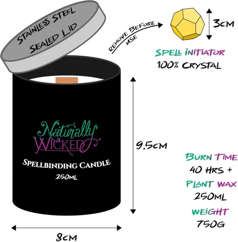 Vista 8 de Naturally Wicked Vela de coraje fascinante con cristal, mecha de madera y caja de regalo