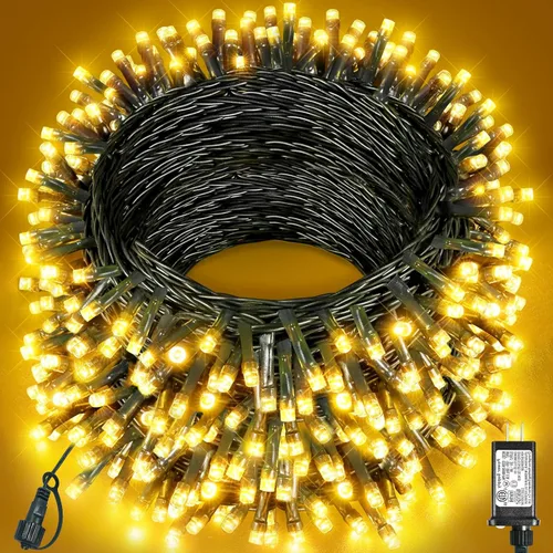 Vista 43 de Tira de luces LED de Navidad de 40 pies con 120 luces LED para exteriores, impermeables, 8 modos, cadena de alambre verde, luces parpadeantes