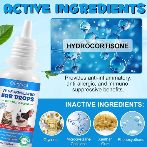 Vista 2 de PetHeal - Gotas para orejas para perros y gatos, 2.0 fl oz, 1% de hidrocortisona y fórmula de micro plata