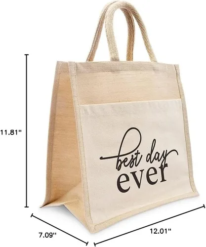 Vista 5 de WEDDINGSTAR Bolso de asas tejido medio personalizado de yute con bolsillo