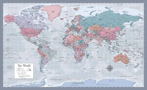 Vista 4 de Paquete de 2 pósteres de mapa del mundo y gráfico de mapa de Estados Unidos [púrpura] (laminado, 18 x 29 pulgadas)