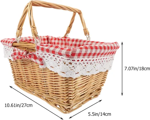 Vista 6 de FOMIYES Cesta de mimbre para picnic con forro de ratán, contenedor tejido para pan, frutas y verduras, cesta de almacenamiento de huevos, cesta