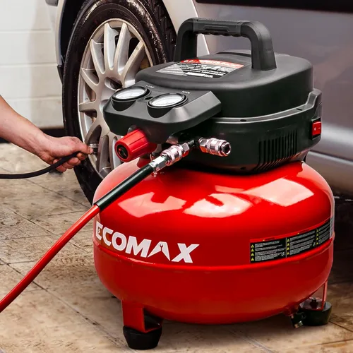 Vista 8 de Compresor de aire, Compresor de aire panqueque de 6 galones, MÁX 175PSI, Compresor para herramientas de aire con kit de 10 piezas de accesorios